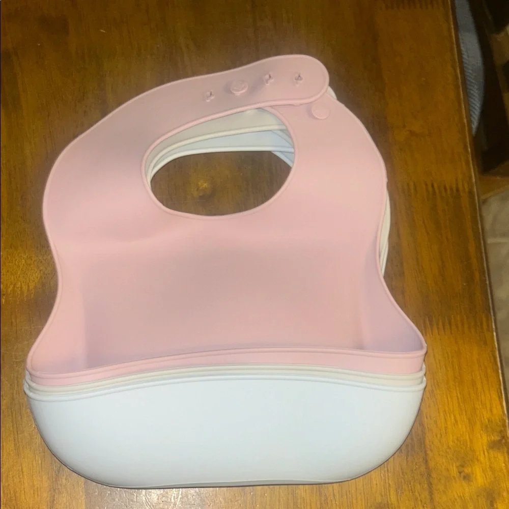 Silicone Baby Bib Set - Pink, White, and Blue
